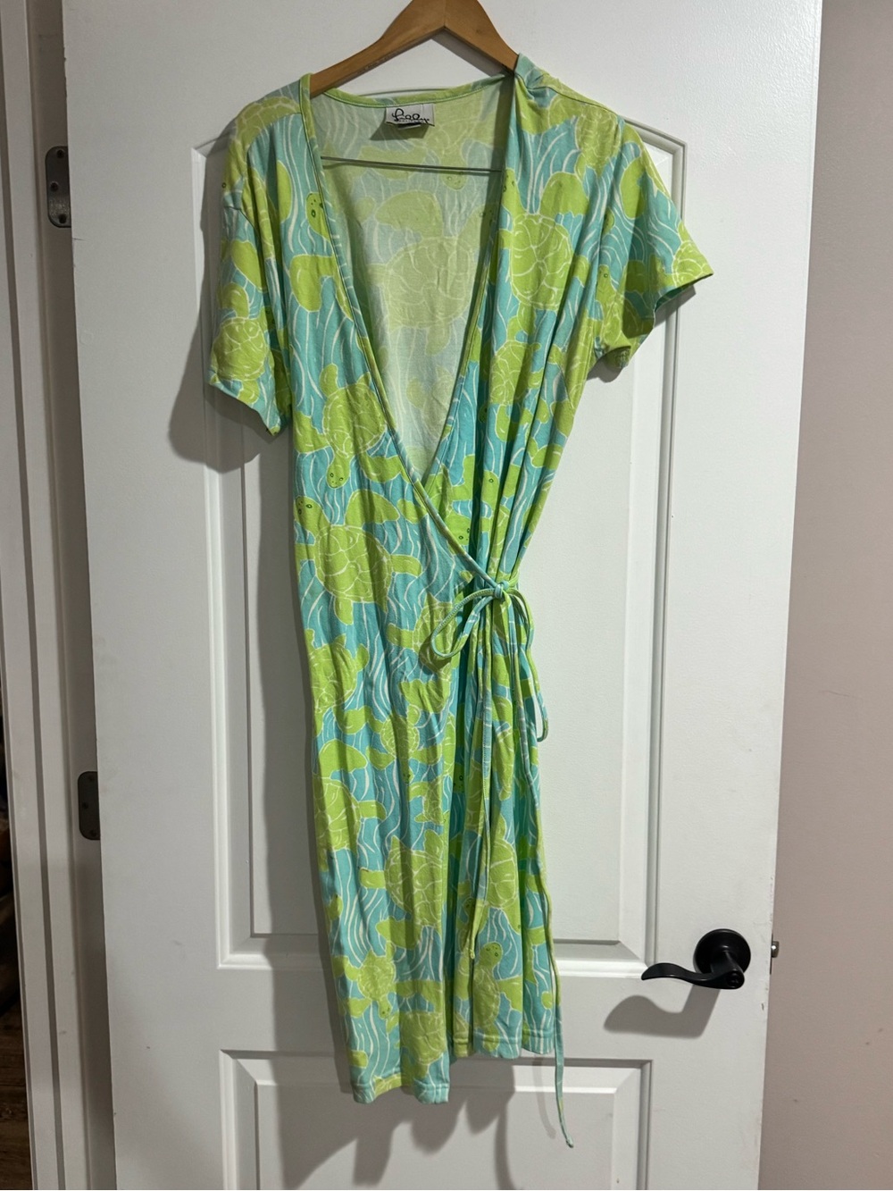 Vintage 90s Y2k Lilly Pulitzer Mosaic Turtle Print Wrap Dress Size L Women's